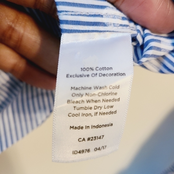 Talbots | Women's Polka Dot & Stripes Printed Button-Down Shirt (Size Medium) - Picture 4 of 9